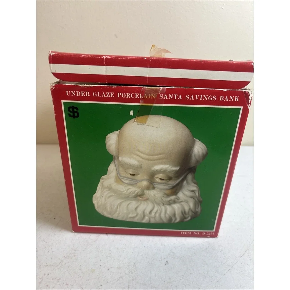 Studio 5 Vtg CERAMIC LARGE SANTA CLAUS HEAD FACE CHRISTMAS BANK 1977 Orig‎ Box